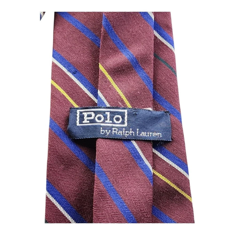 Polo Ralph Lauren Wool Silk Tie Burgundy Stripe Made USA Handcrafted Purple Tag